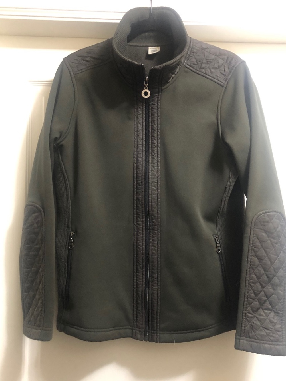 Women’s Jockey Medium zip jacket khaki long sleeve quilted elbows